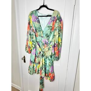 Alex Marie Simone Floral Long Sleeve Short Faux Wrap V-neck Dress Women's 18W